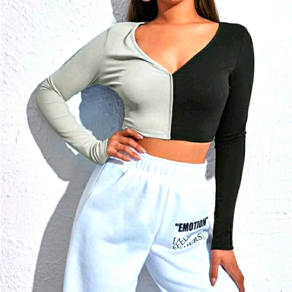 Tops - NWT Two Colored Block Crop Longsleeve Tee